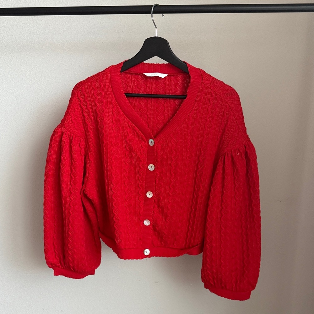 H&M Red Cable Knit Cardigan